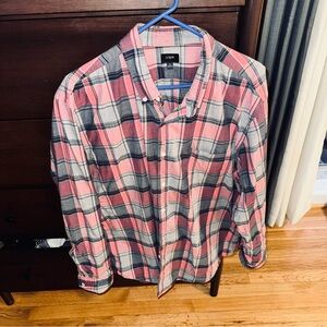 J. Crew Men's Pink and Gray Plaid Shirt XXL Standard Fit